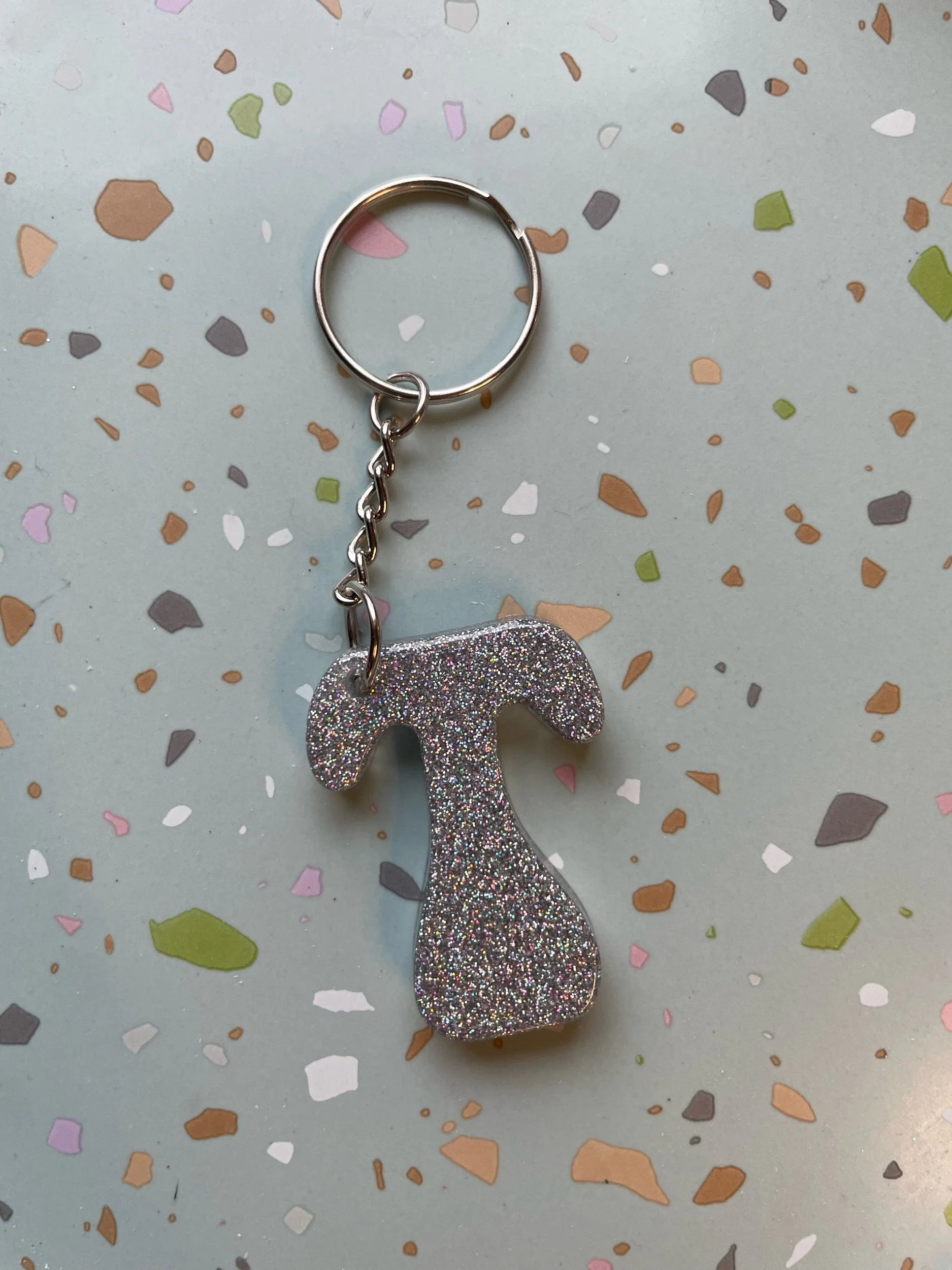 Holographic Silver Initial Keychain