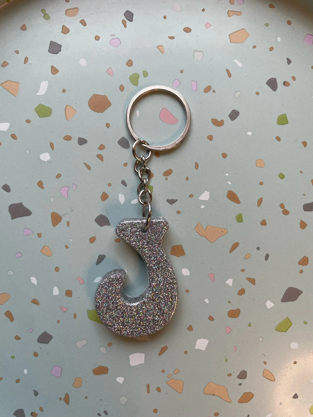 Holographic Silver Initial Keychain