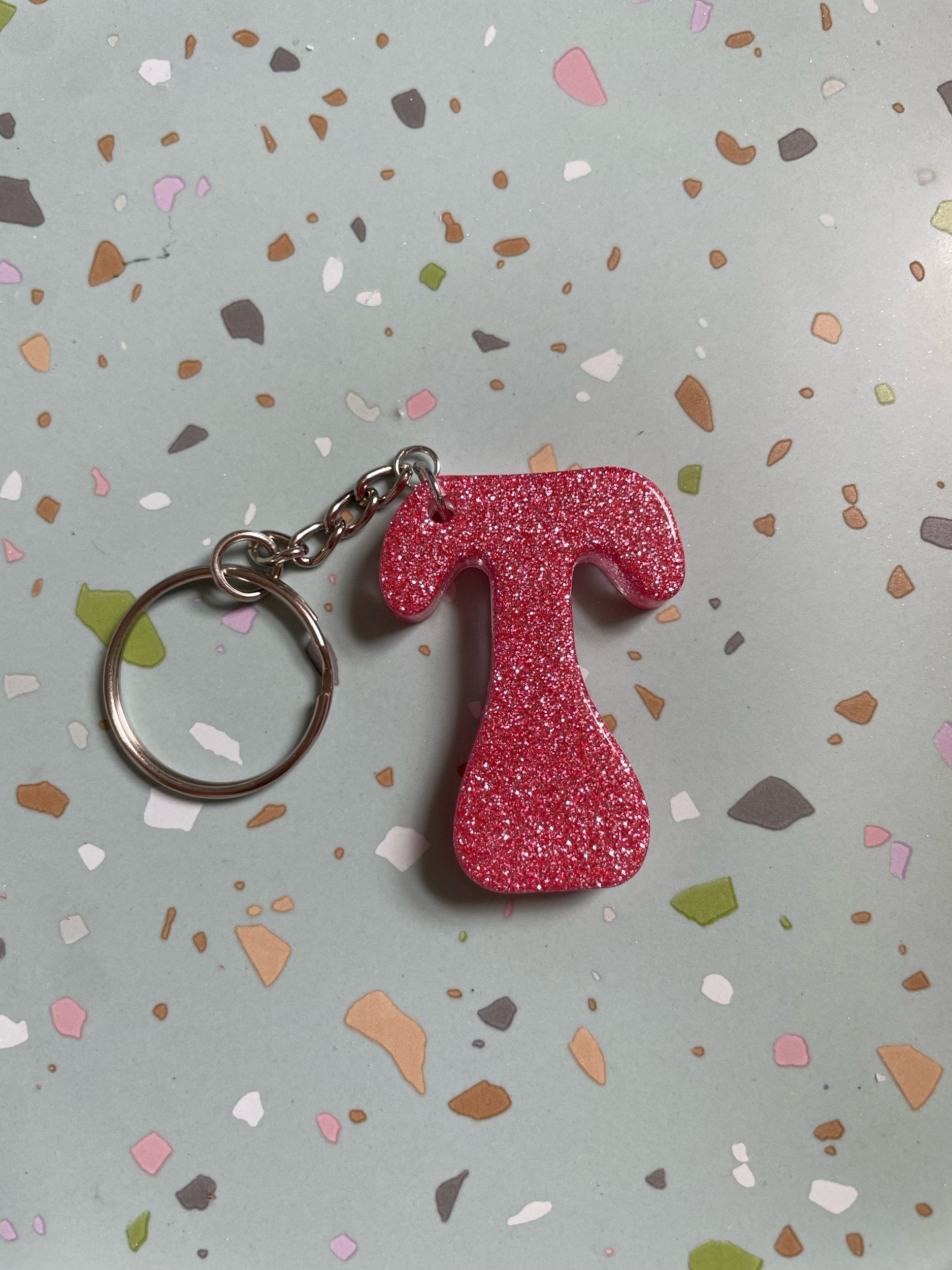 Pink Glitter Initial Keychain