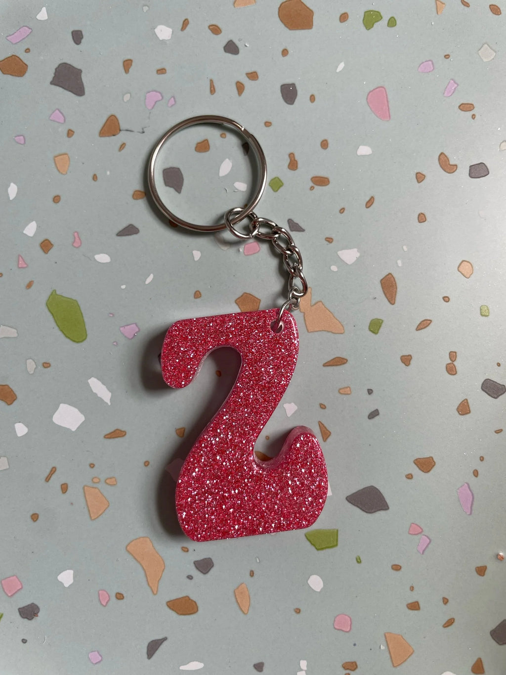 Pink Glitter Initial Keychain