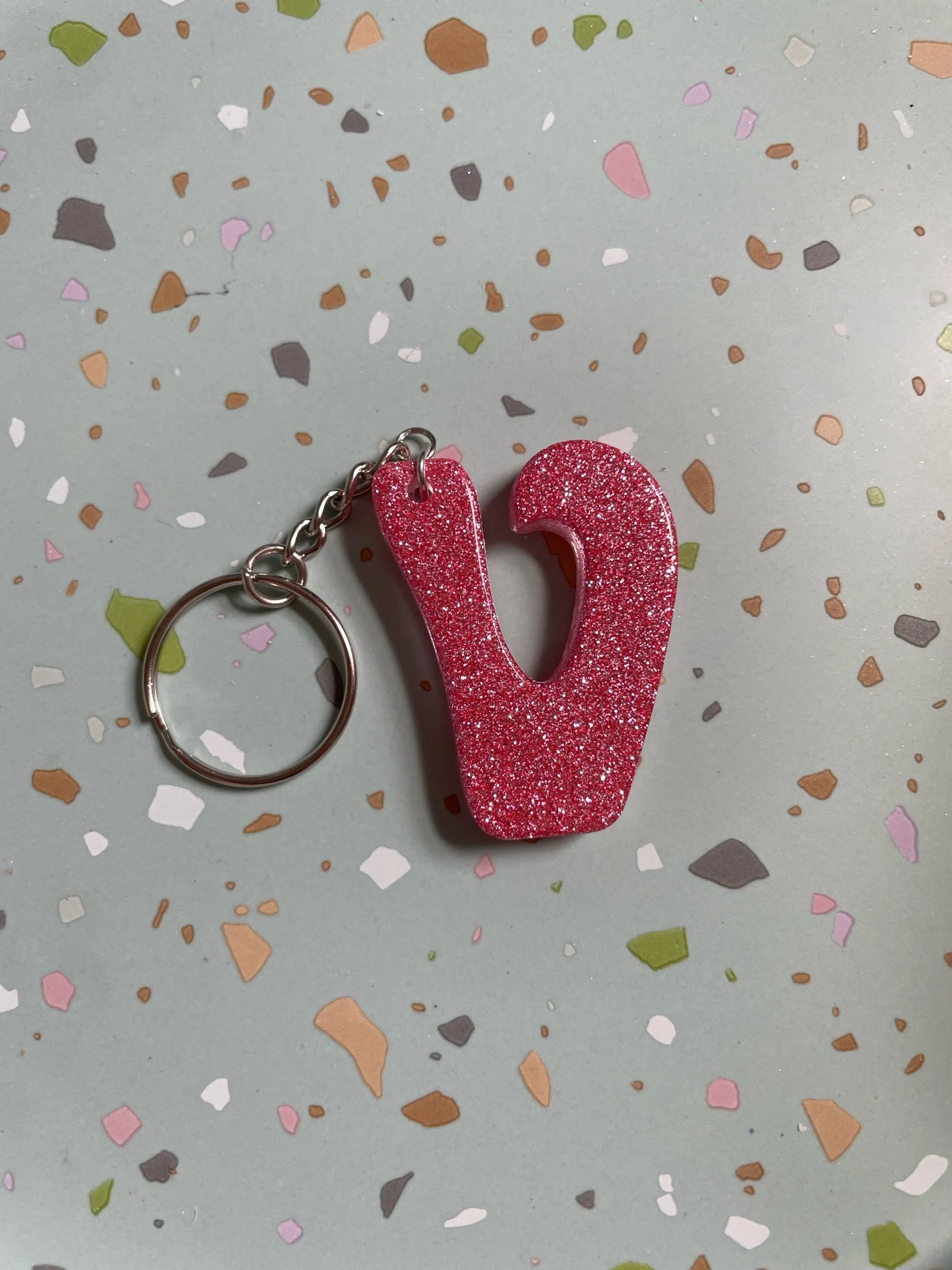 Pink Glitter Initial Keychain
