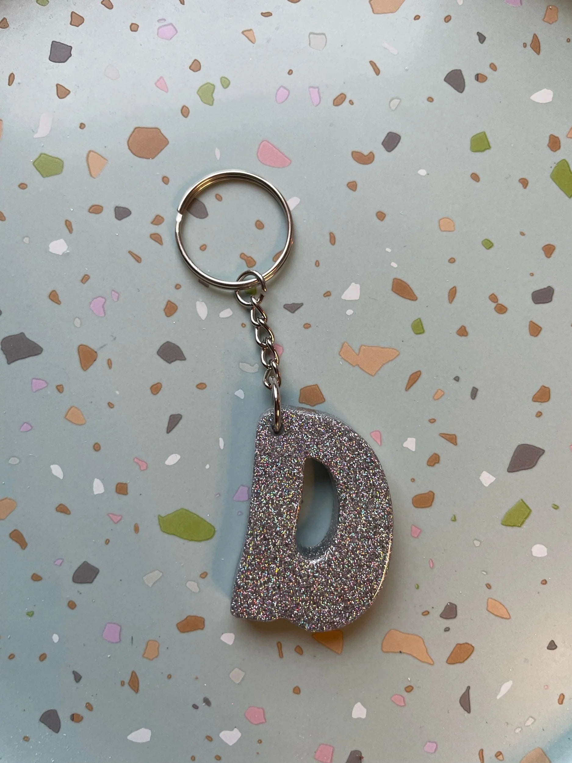 Holographic Silver Initial Keychain