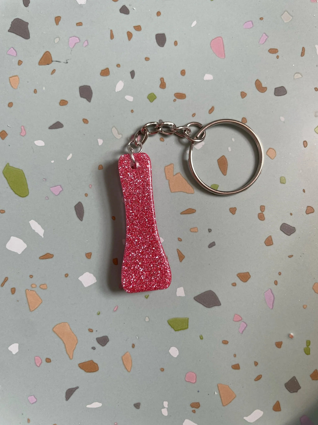 Pink Glitter Initial Keychain