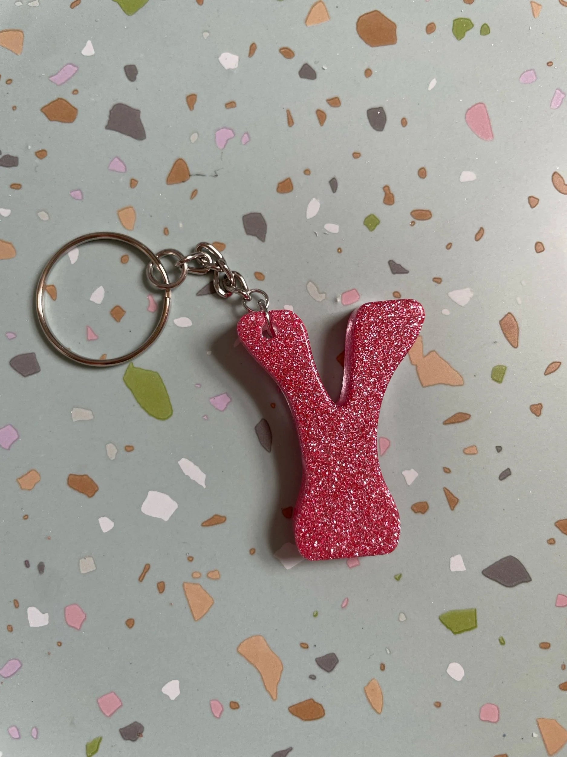 Pink Glitter Initial Keychain