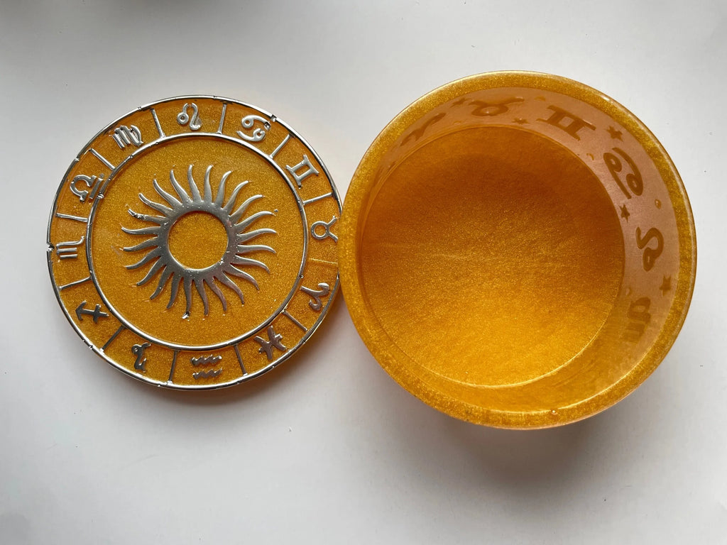 Astrology Zodiac Symbol Jewelry Dish with Sun Lid