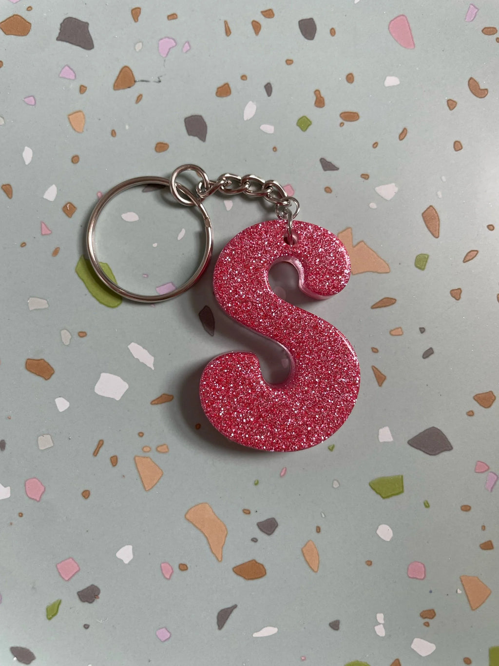 Pink Glitter Initial Keychain