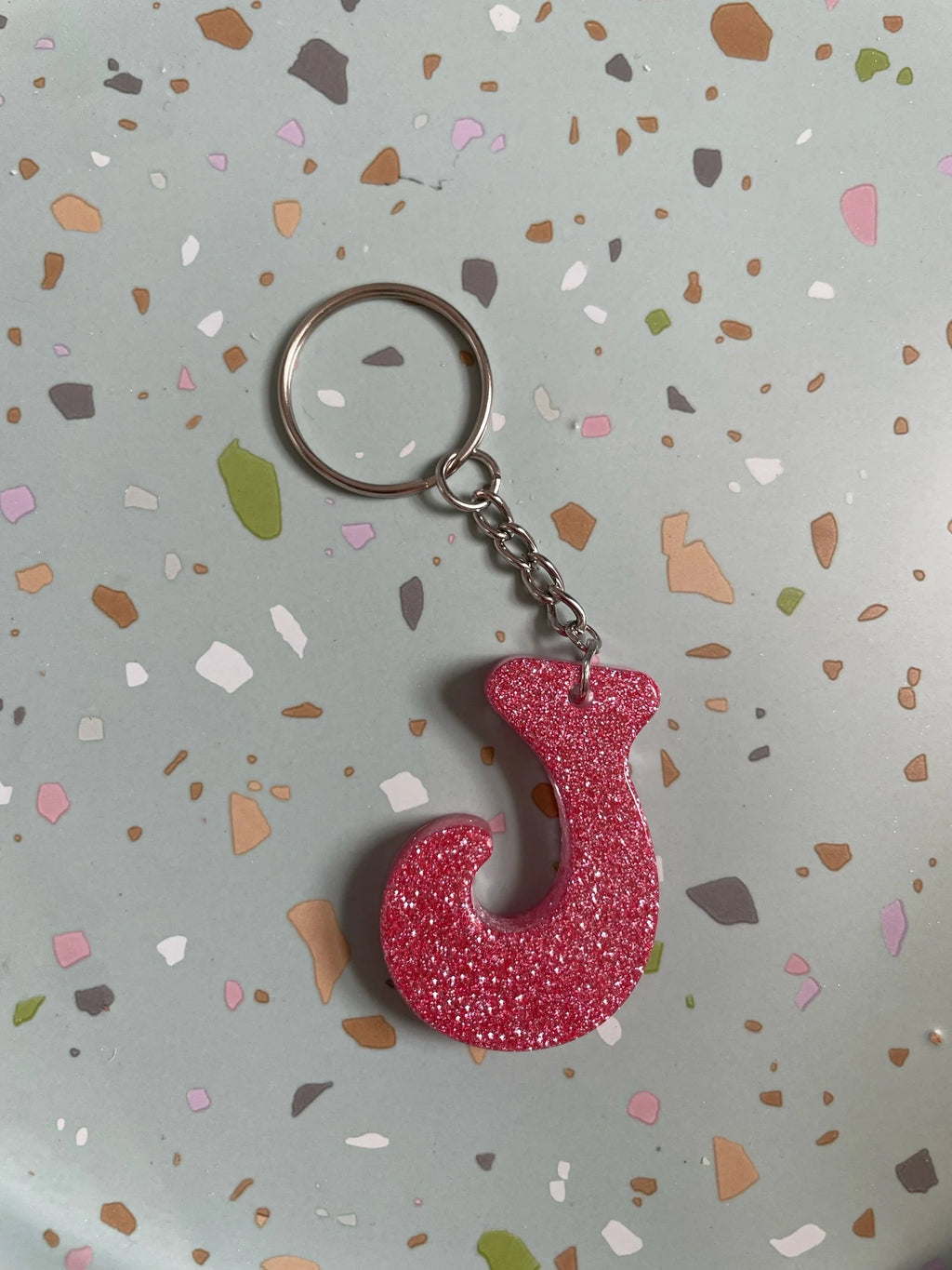 Pink Glitter Initial Keychain