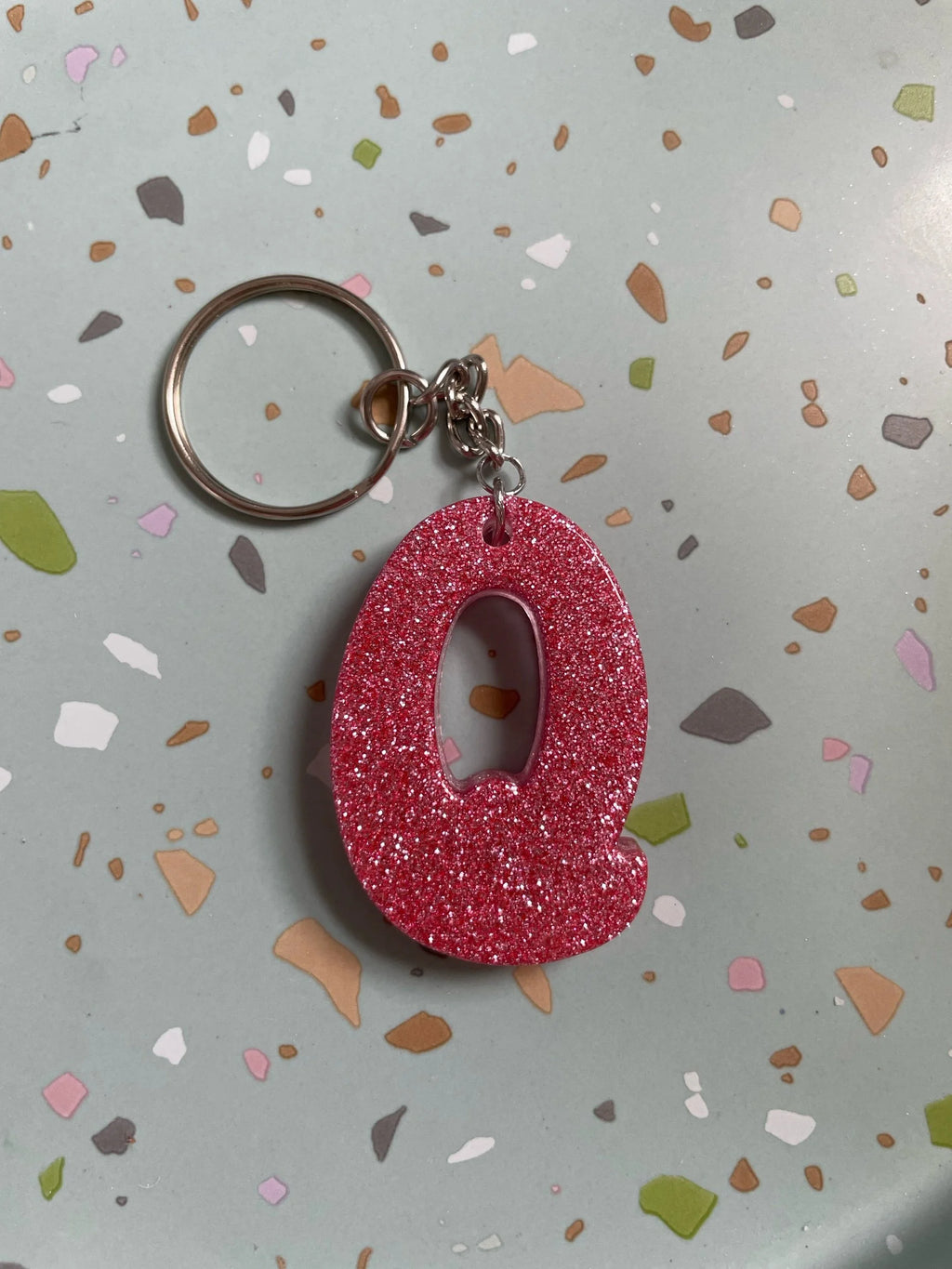 Pink Glitter Initial Keychain