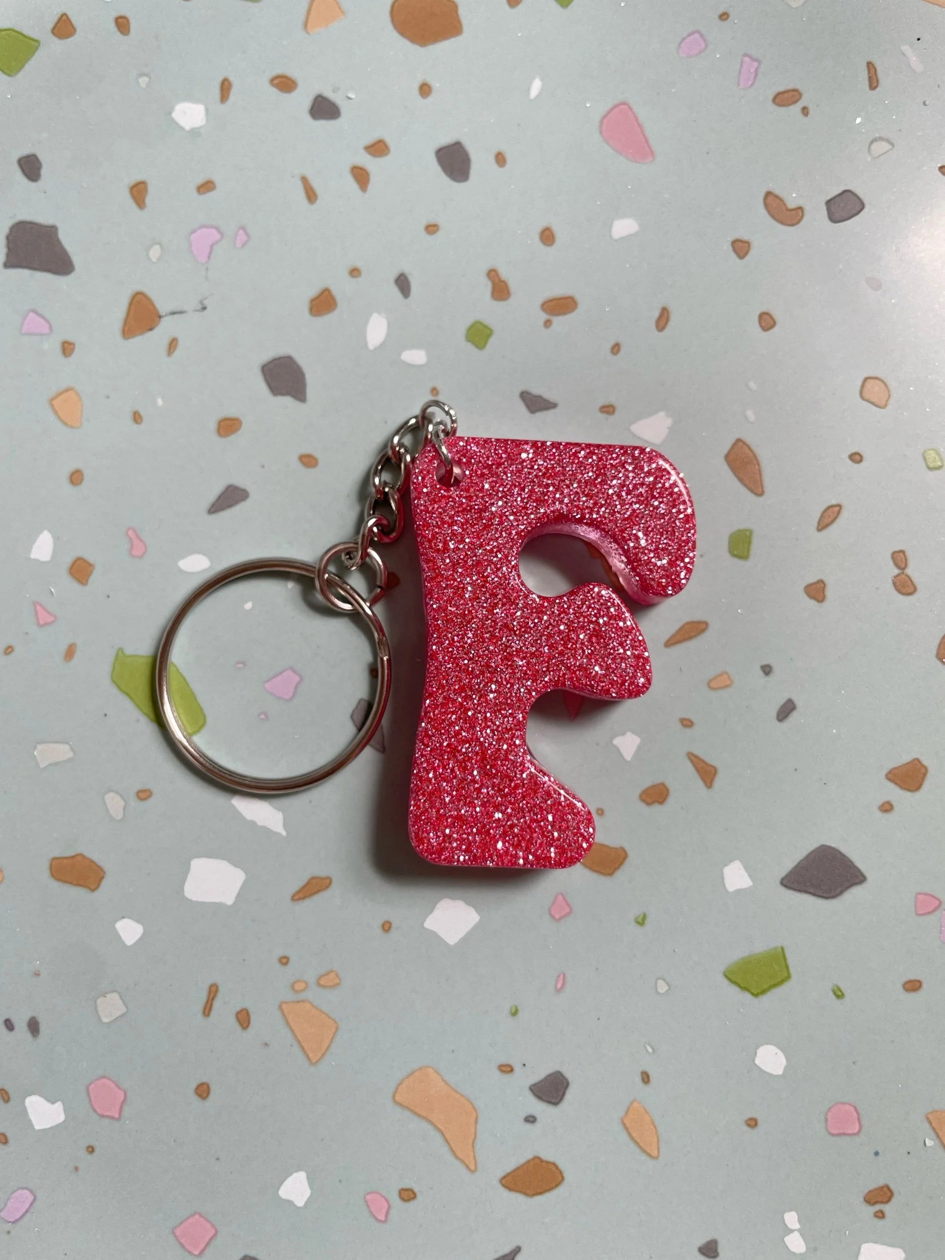 Pink Glitter Initial Keychain