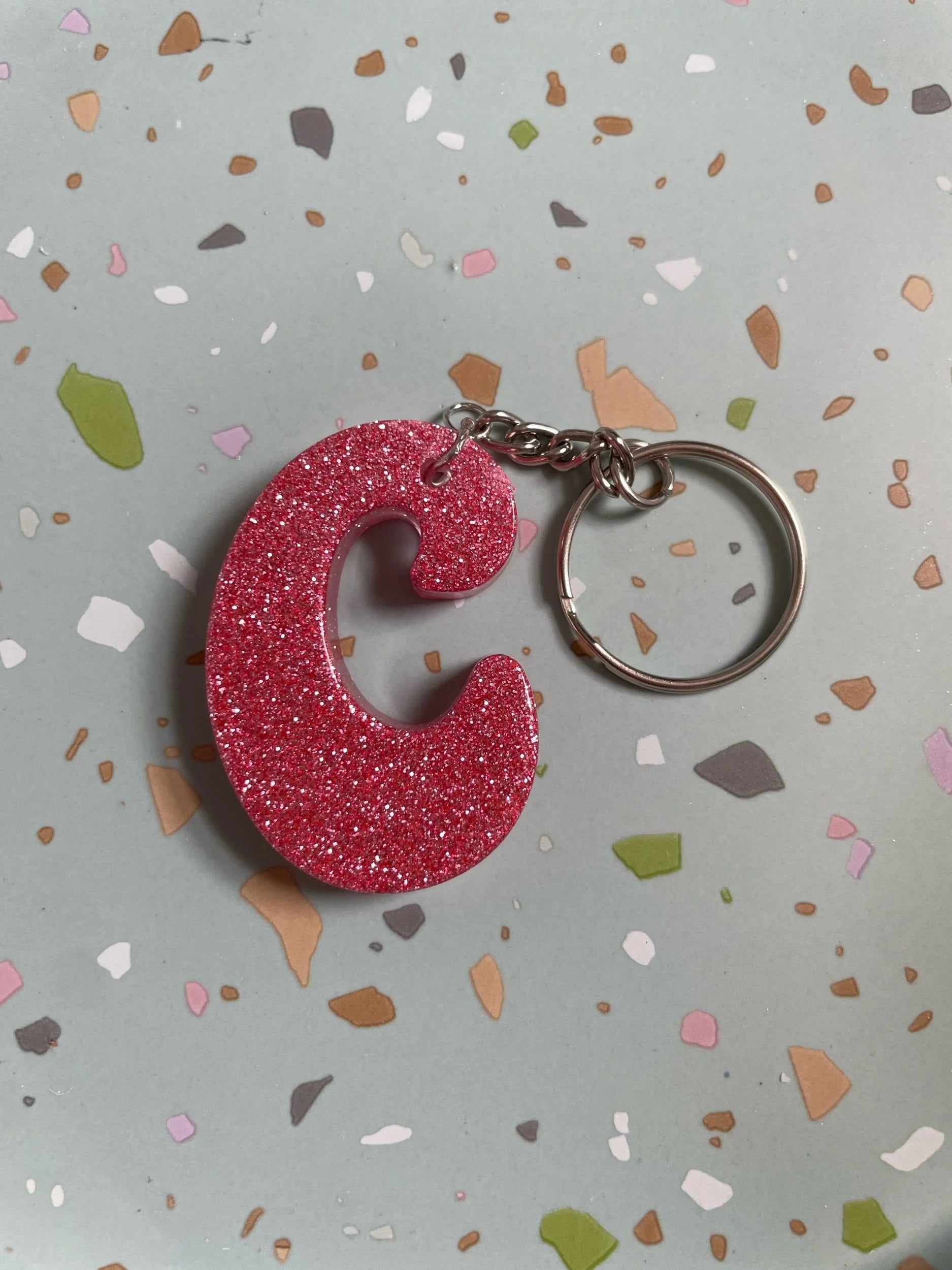 Pink Glitter Initial Keychain