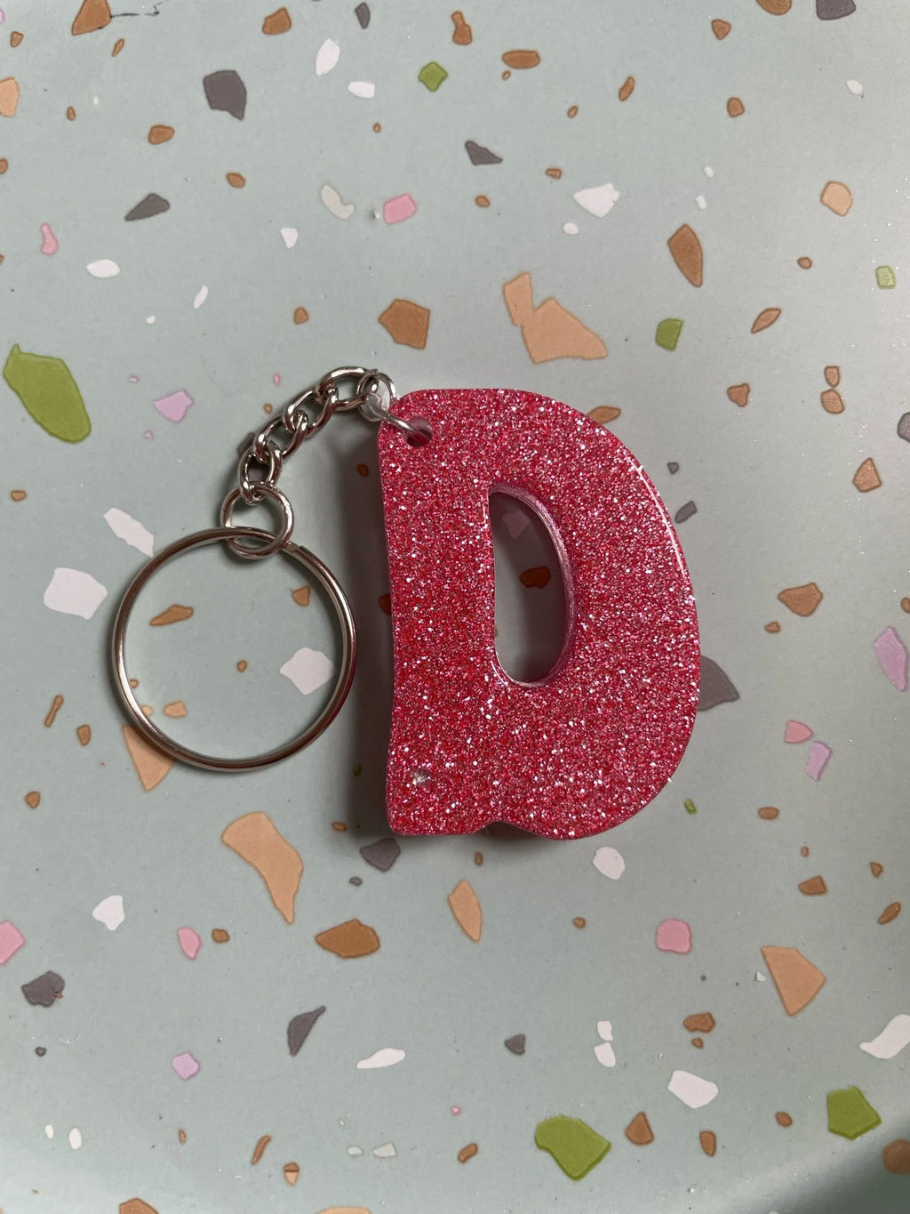 Pink Glitter Initial Keychain