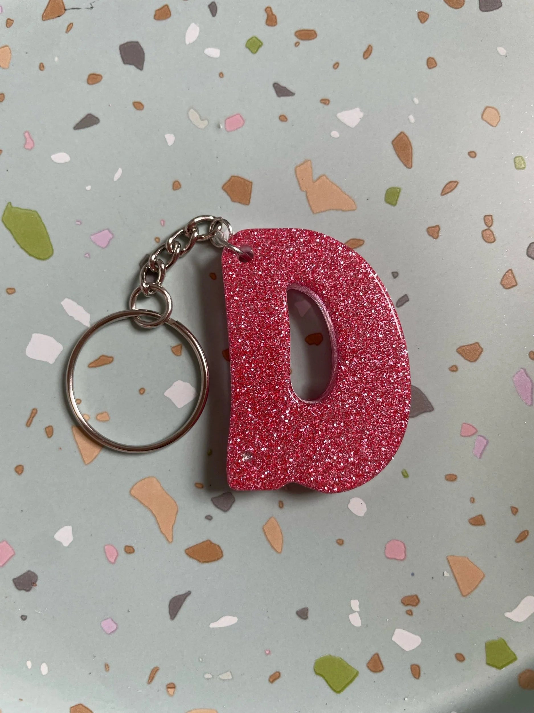 Pink Glitter Initial Keychain