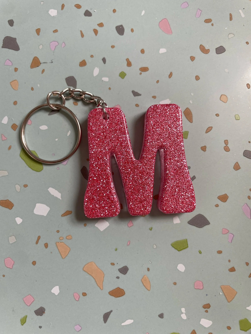 Pink Glitter Initial Keychain