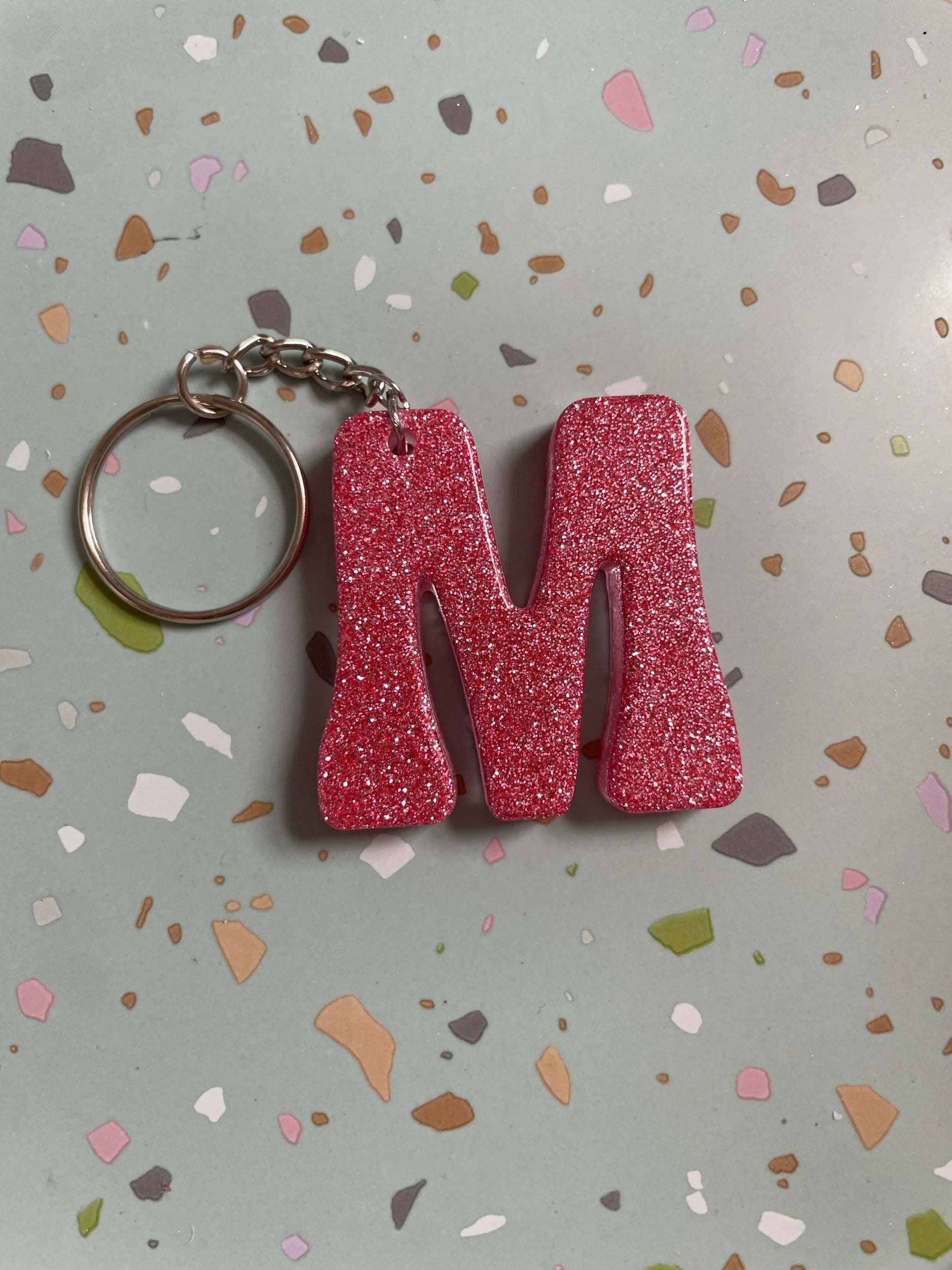 Pink Glitter Initial Keychain