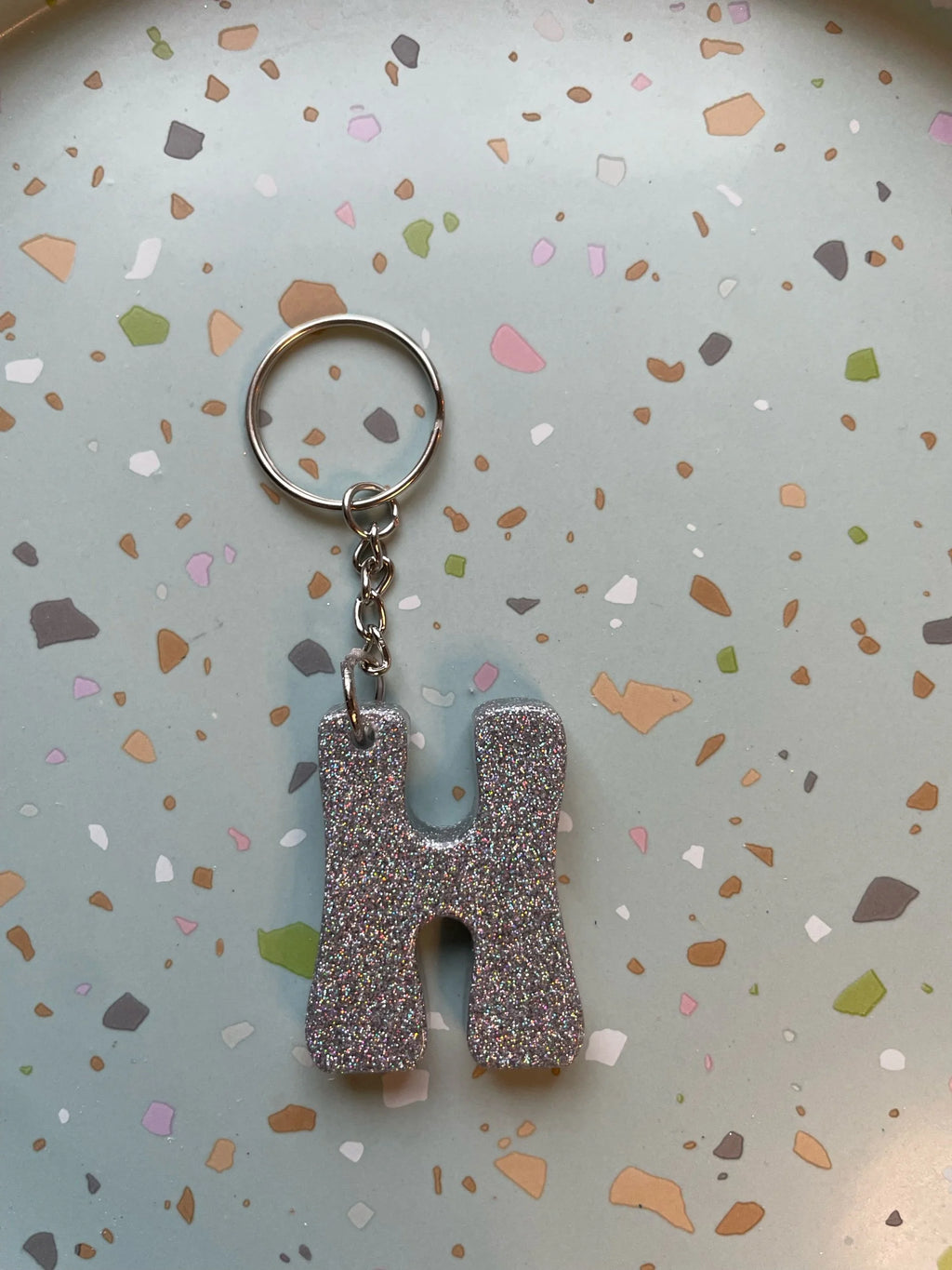 Holographic Silver Initial Keychain
