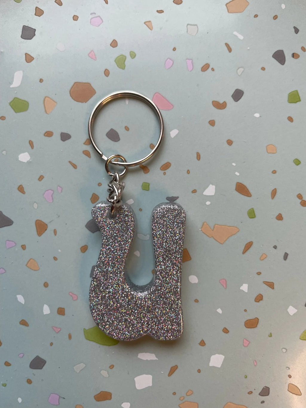 Holographic Silver Initial Keychain