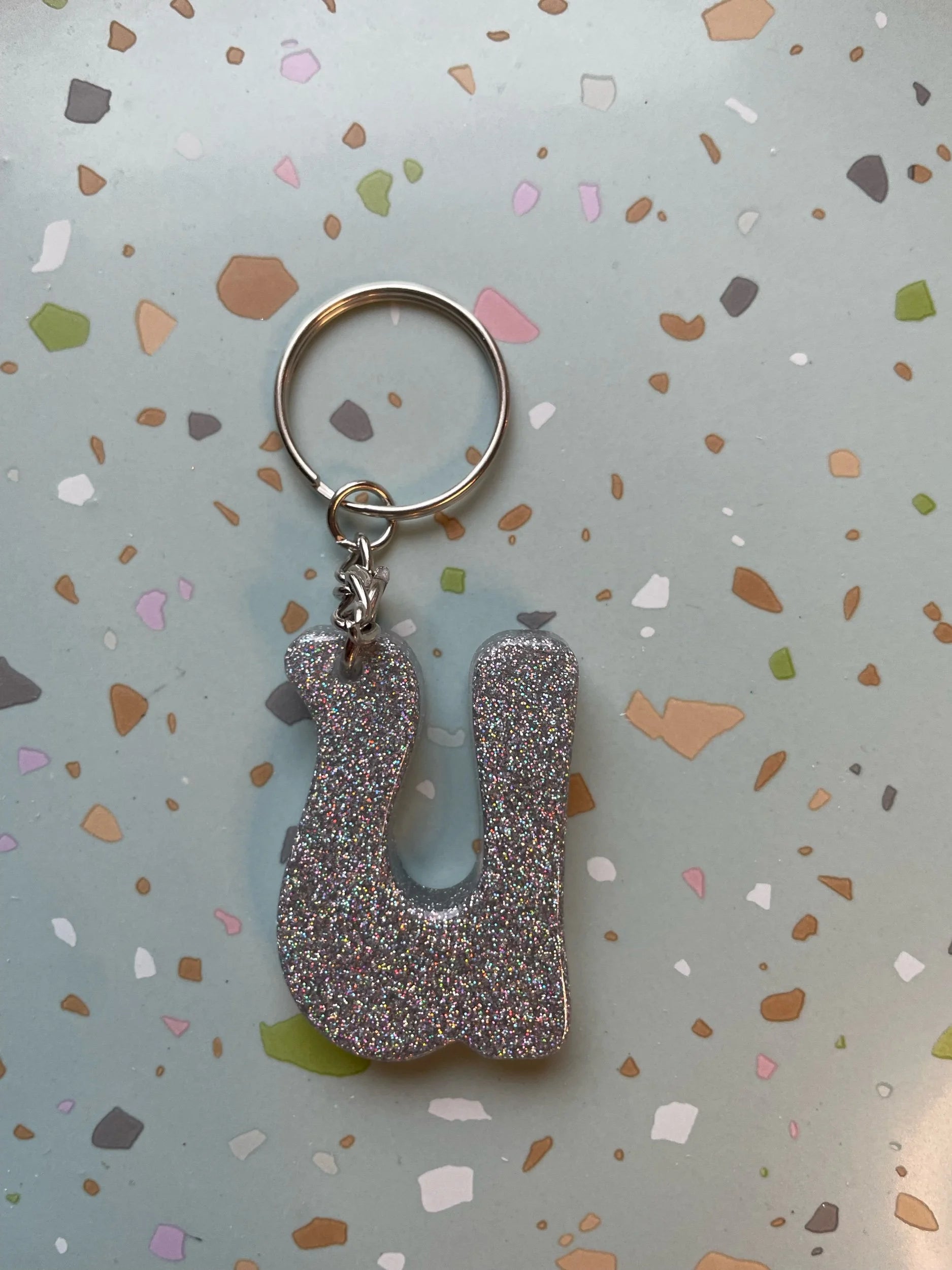 Holographic Silver Initial Keychain