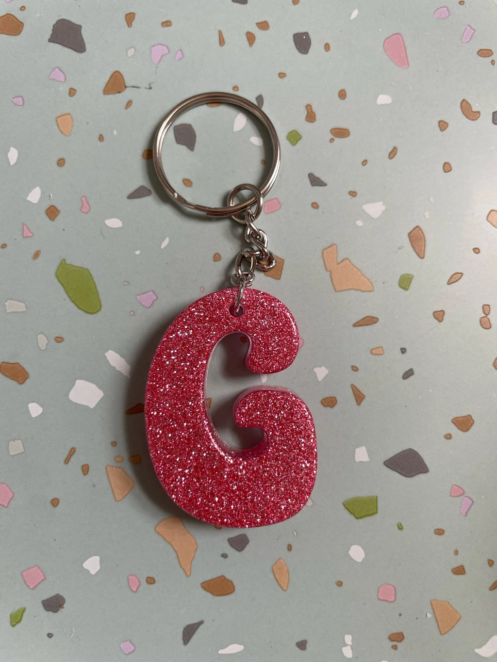 Pink Glitter Initial Keychain