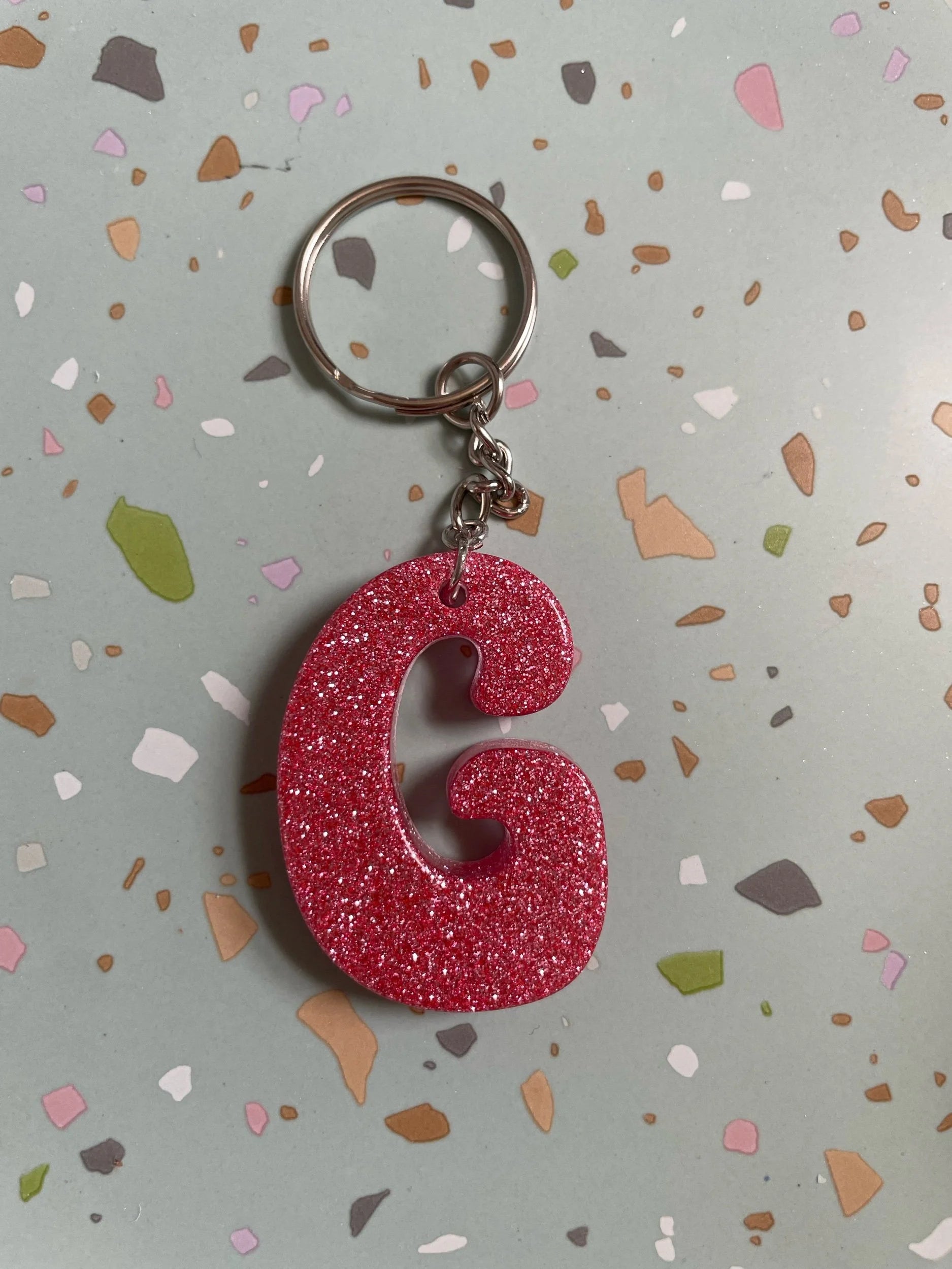 Pink Glitter Initial Keychain
