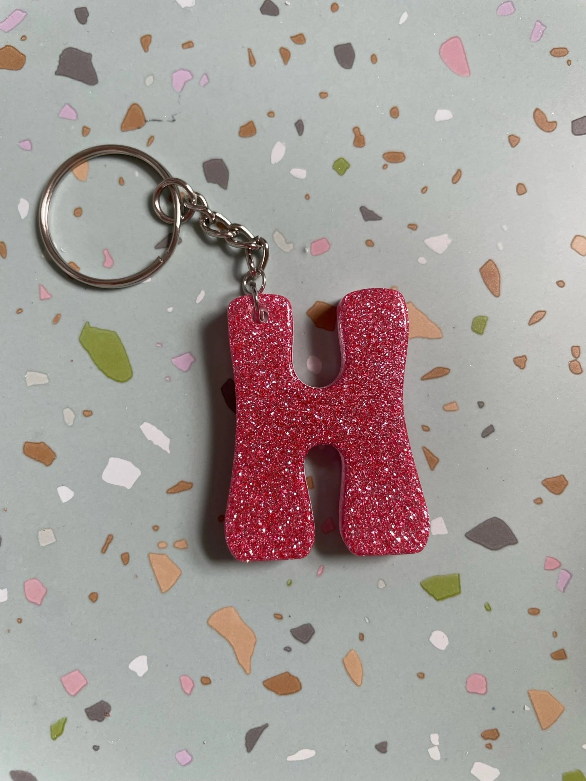 Pink Glitter Initial Keychain