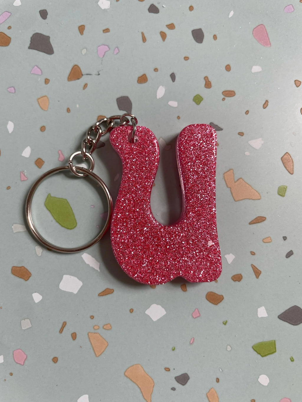 Pink Glitter Initial Keychain