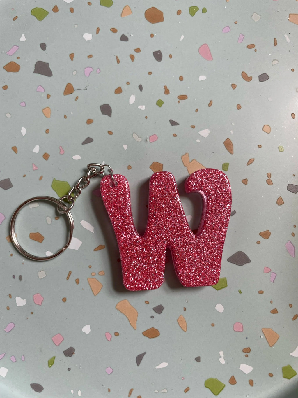 Pink Glitter Initial Keychain