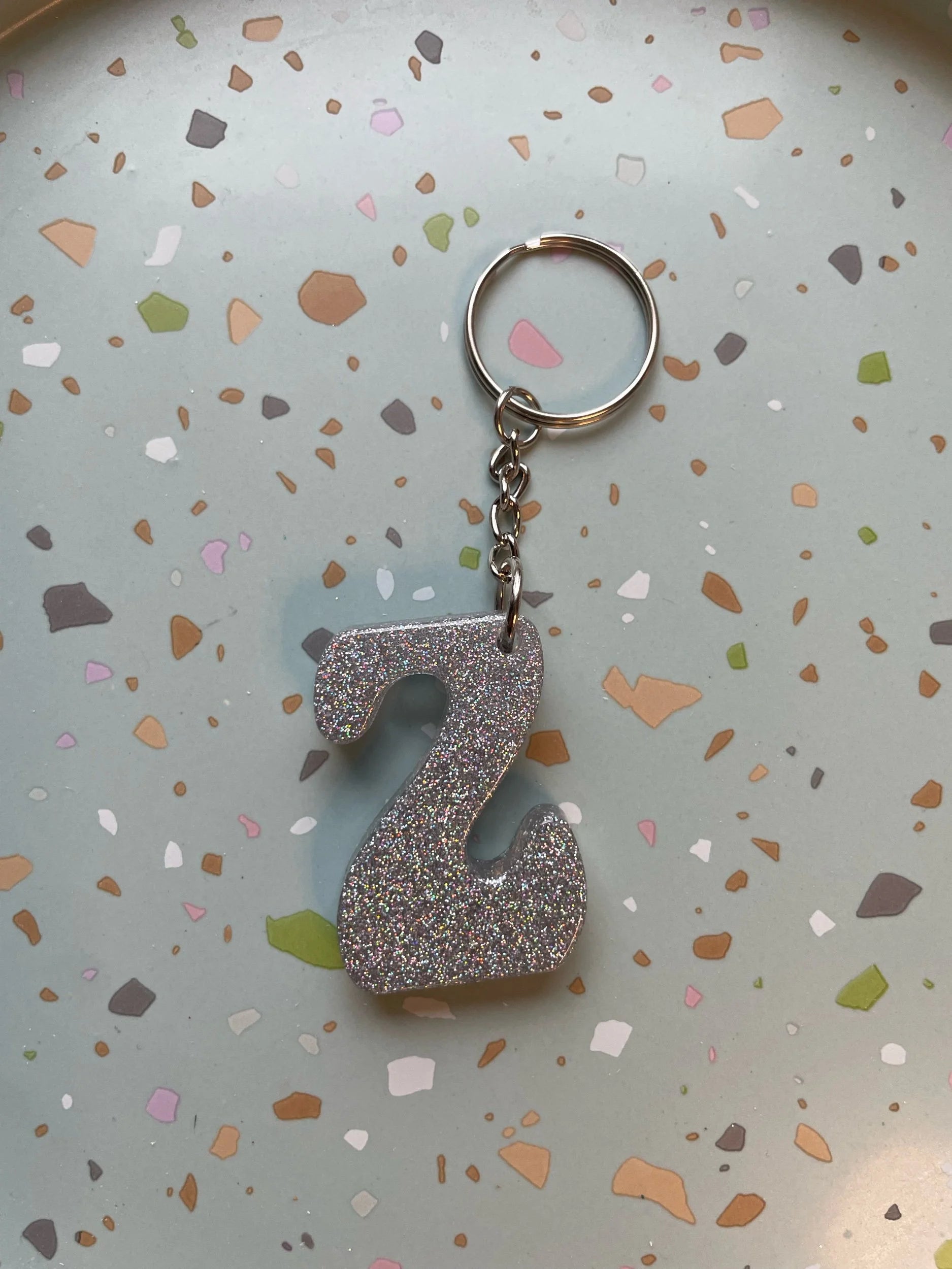 Holographic Silver Initial Keychain