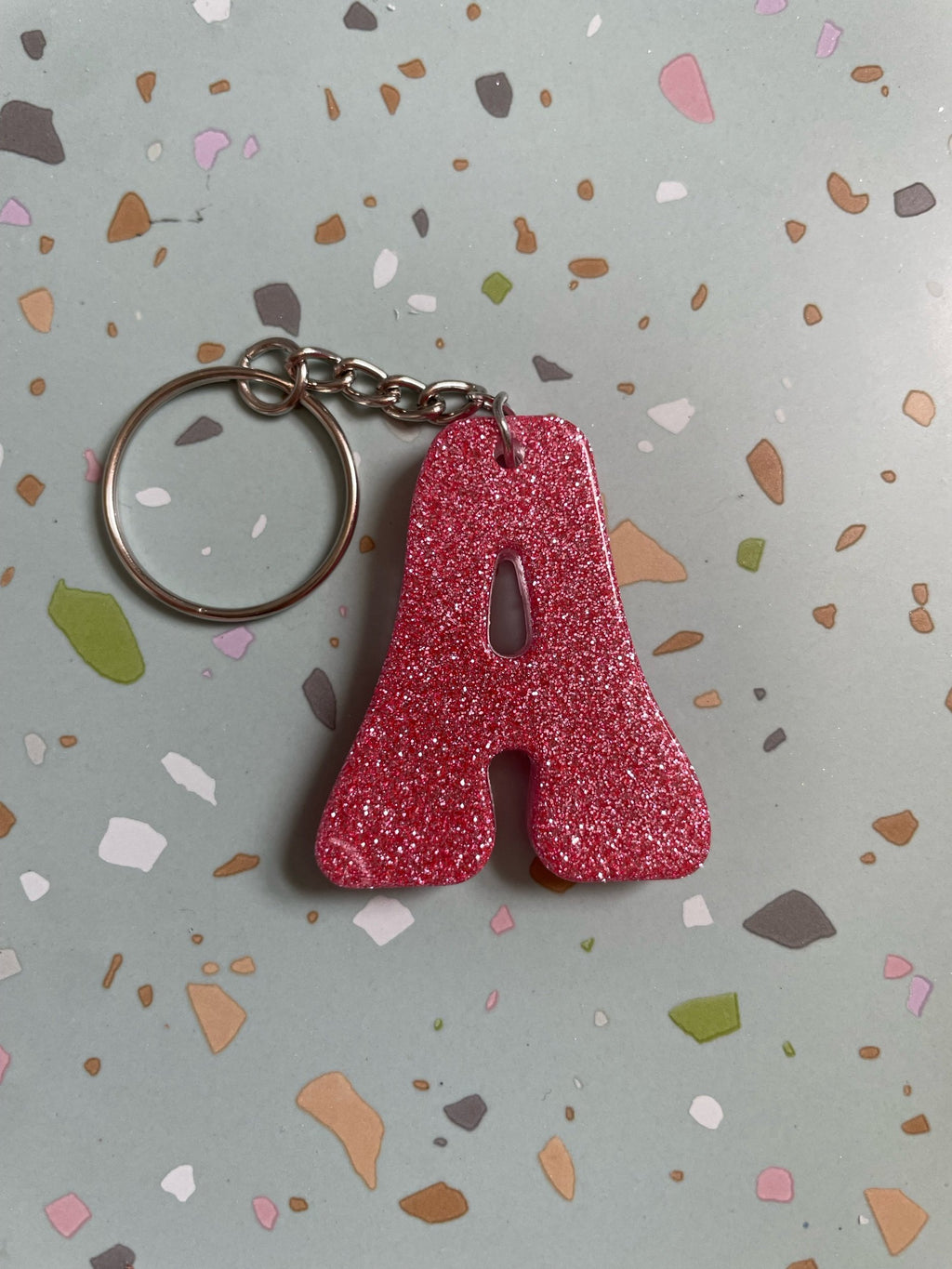 Pink Glitter Initial Keychain