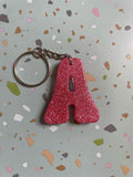 Pink Glitter Initial Keychain