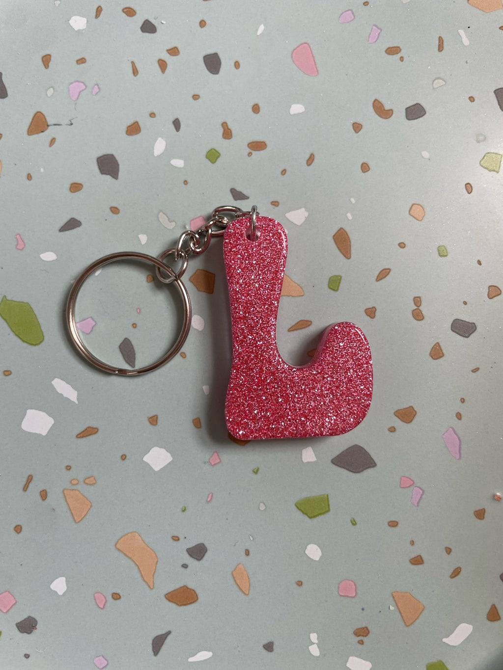 Pink Glitter Initial Keychain