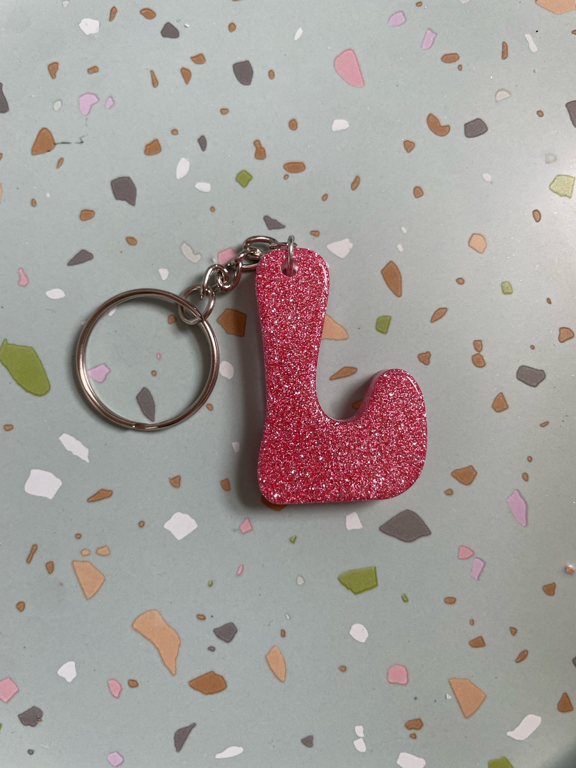 Pink Glitter Initial Keychain