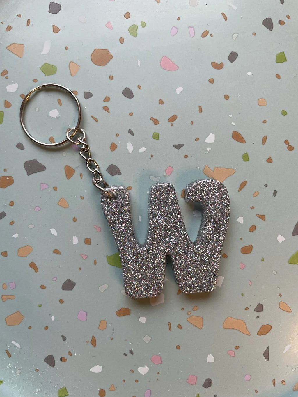 Holographic Silver Initial Keychain