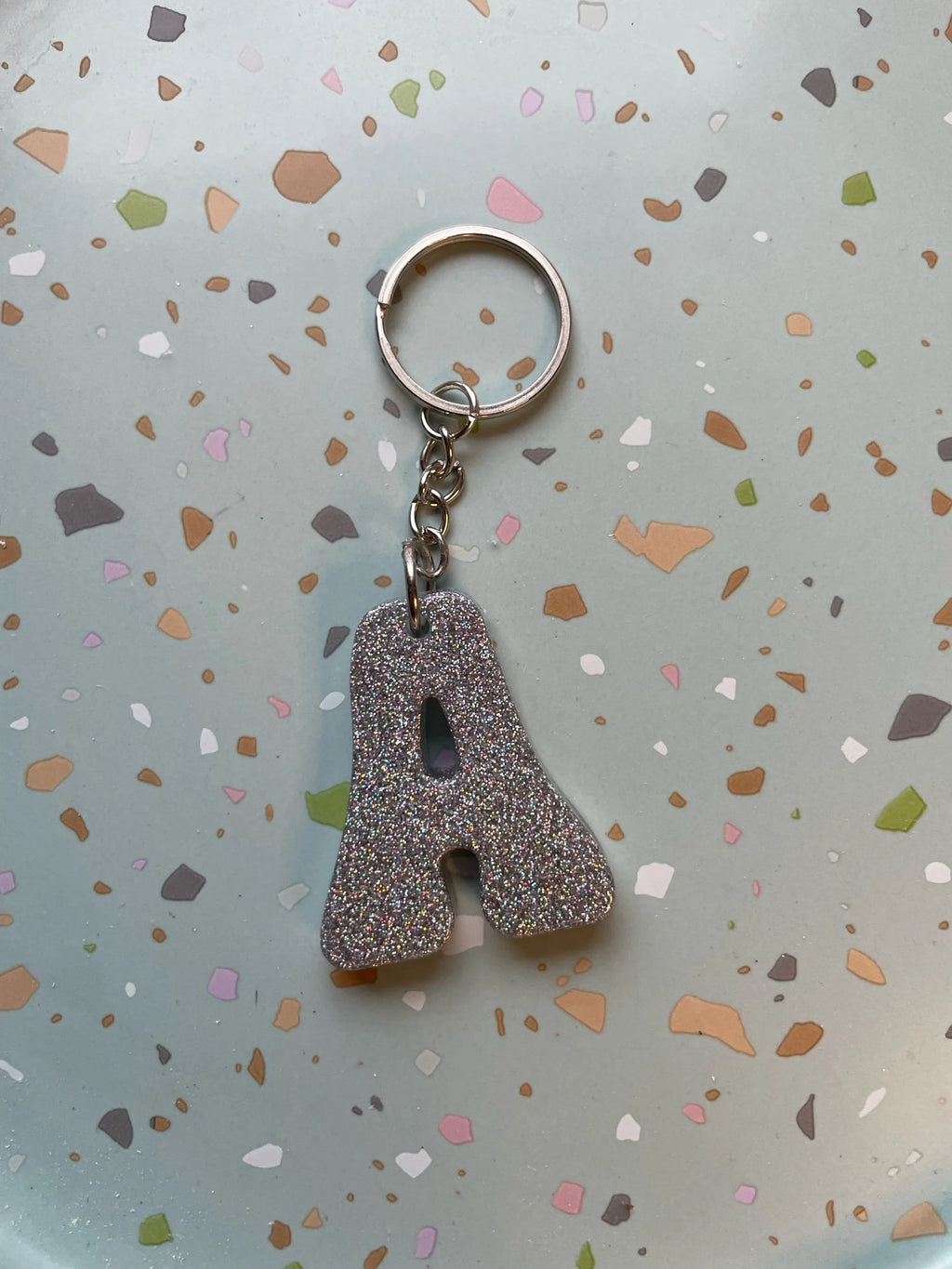 Holographic Silver Initial Keychain