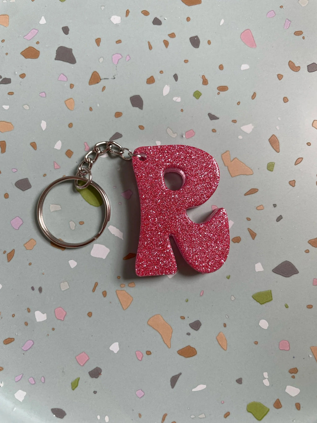 Pink Glitter Initial Keychain