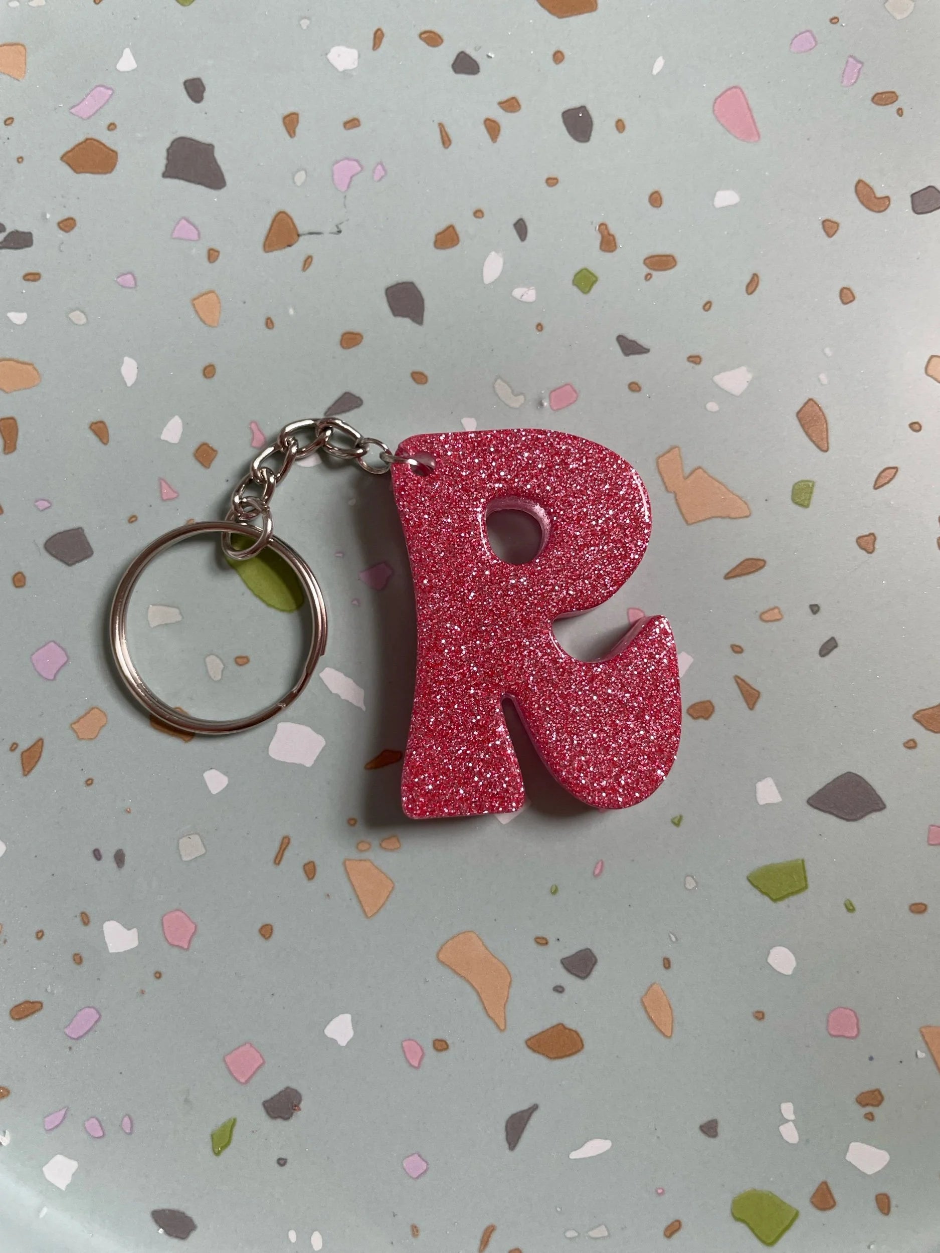 Pink Glitter Initial Keychain