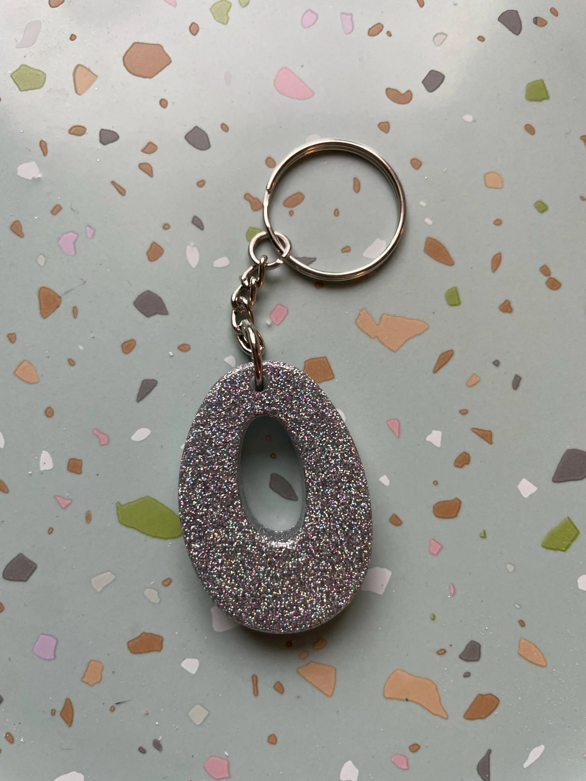 Holographic Silver Initial Keychain