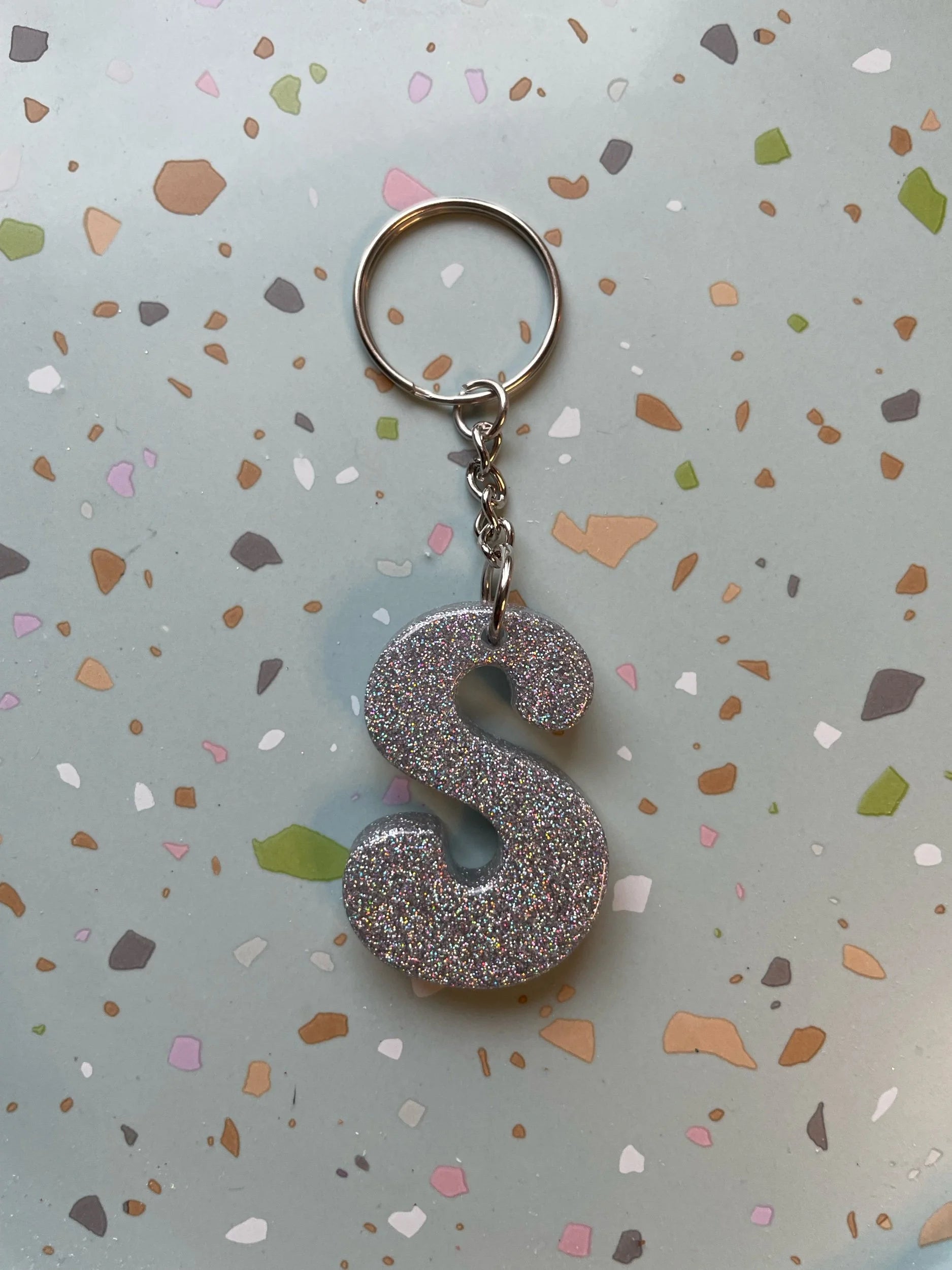 Holographic Silver Initial Keychain