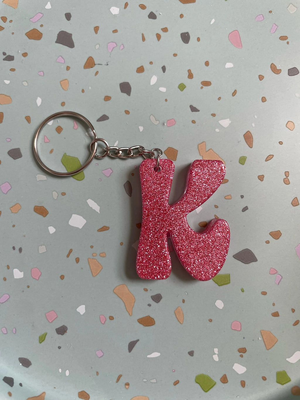 Pink Glitter Initial Keychain