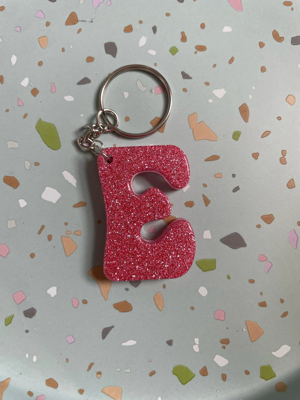 Pink Glitter Initial Keychain