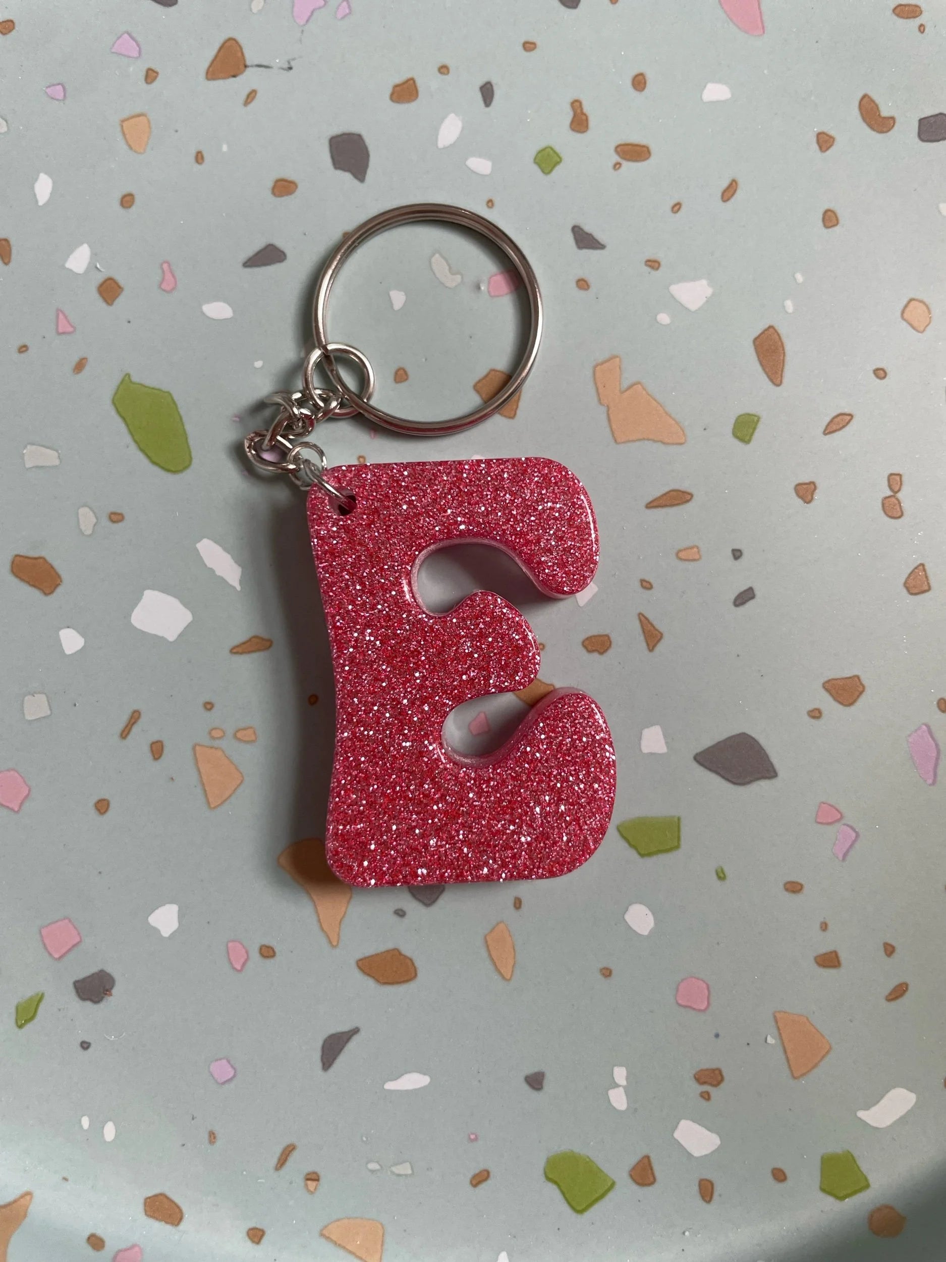 Pink Glitter Initial Keychain