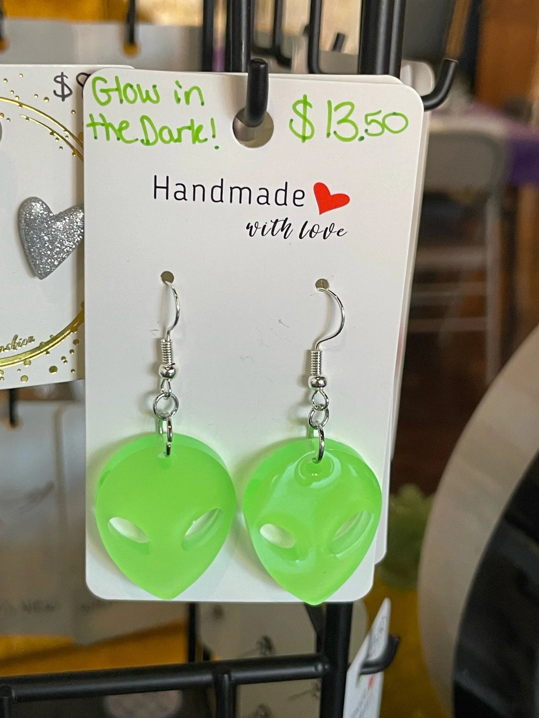 Glow in The Dark Alien Dangle Earrings
