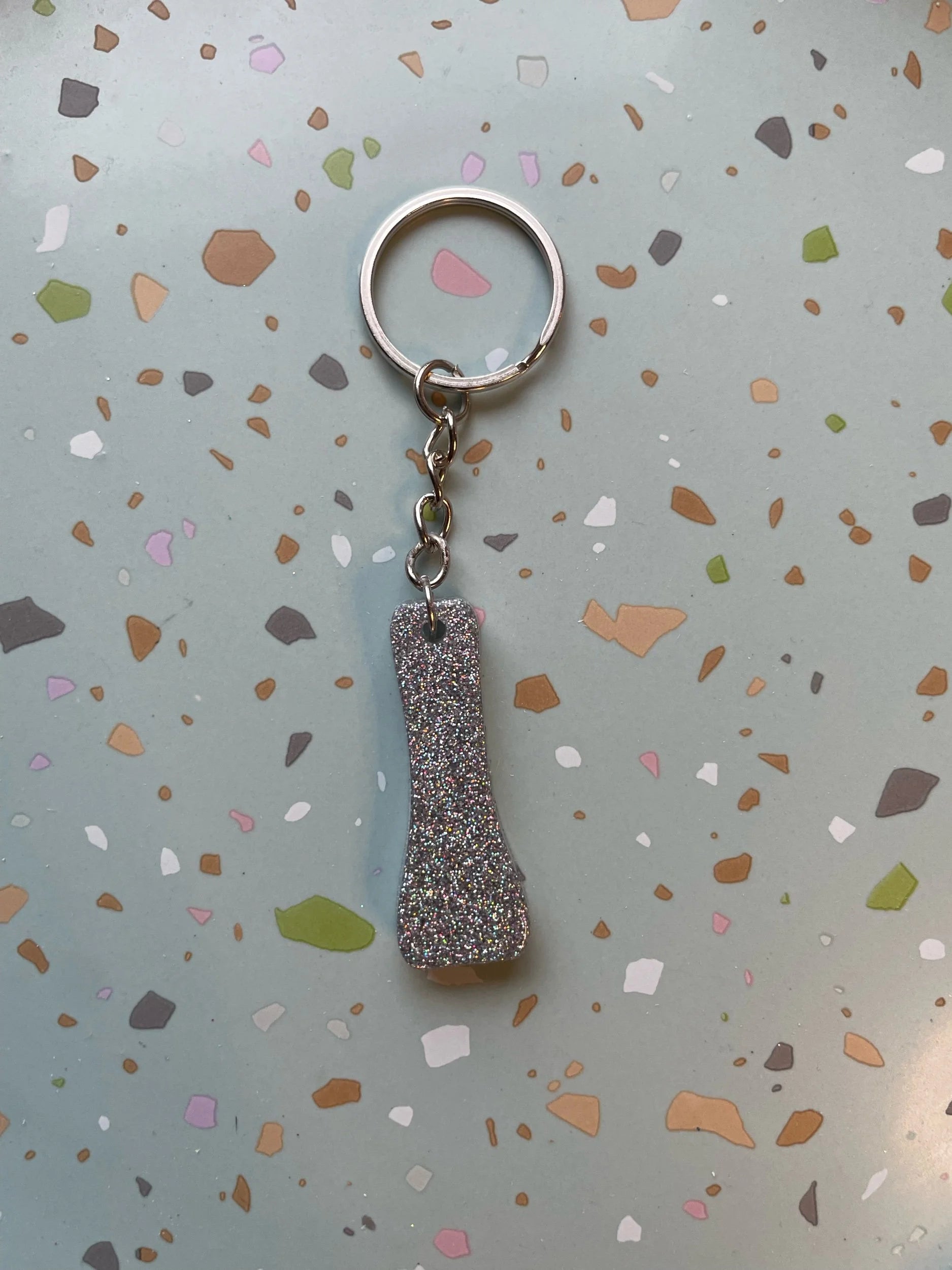 Holographic Silver Initial Keychain