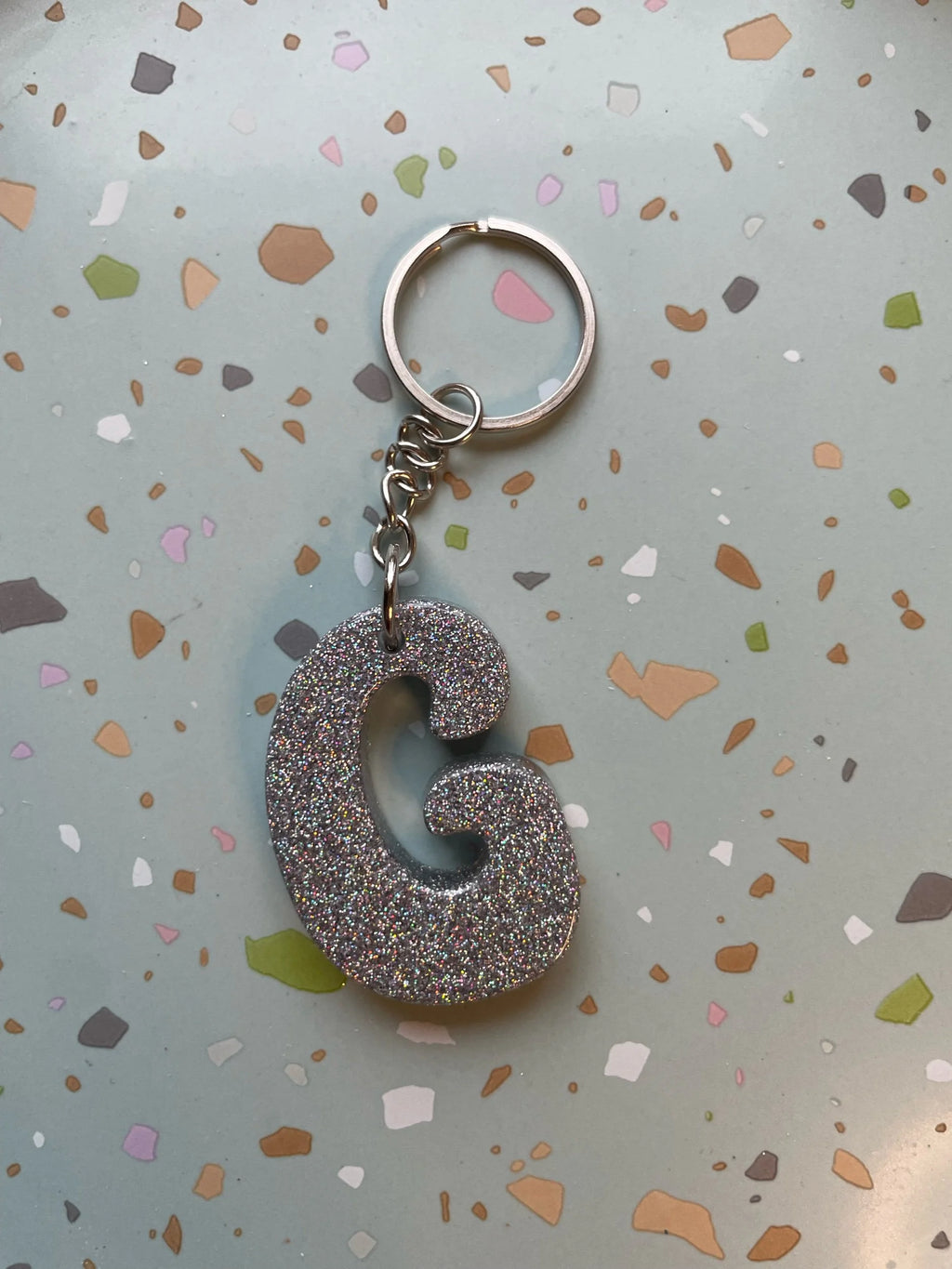Holographic Silver Initial Keychain