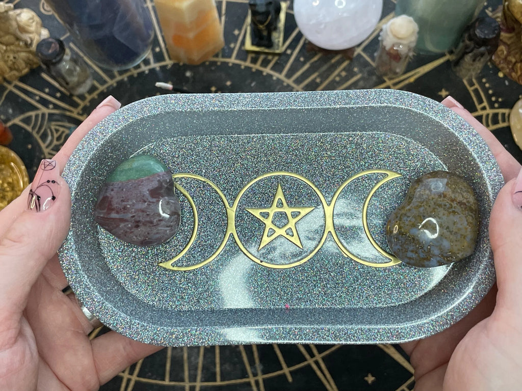 Triple Moon Goddess Symbol Jewelry Dish- Offering Bowl