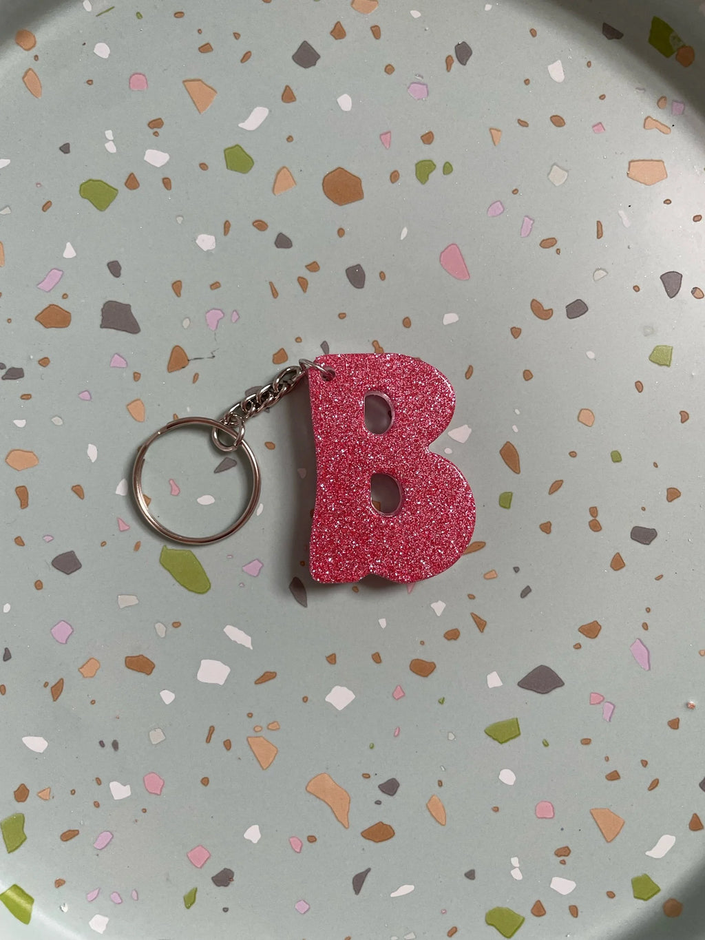 Pink Glitter Initial Keychain