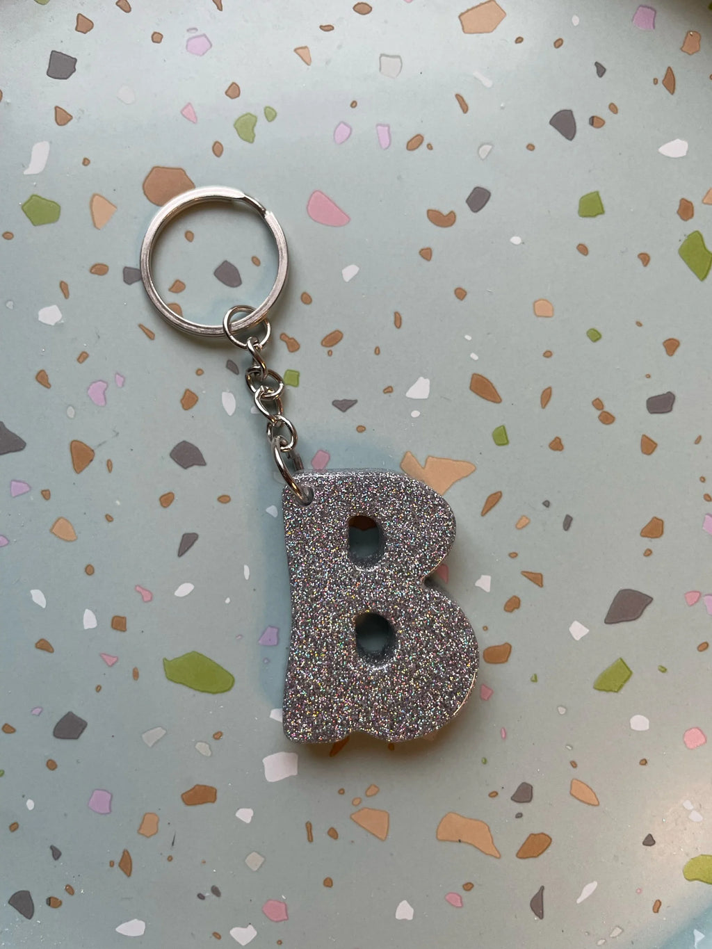 Holographic Silver Initial Keychain