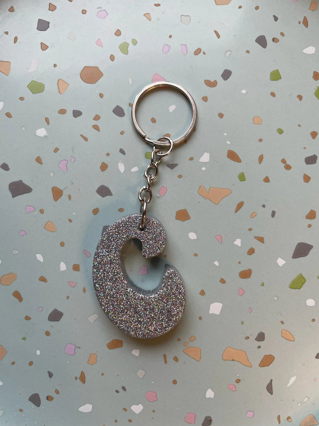 Holographic Silver Initial Keychain