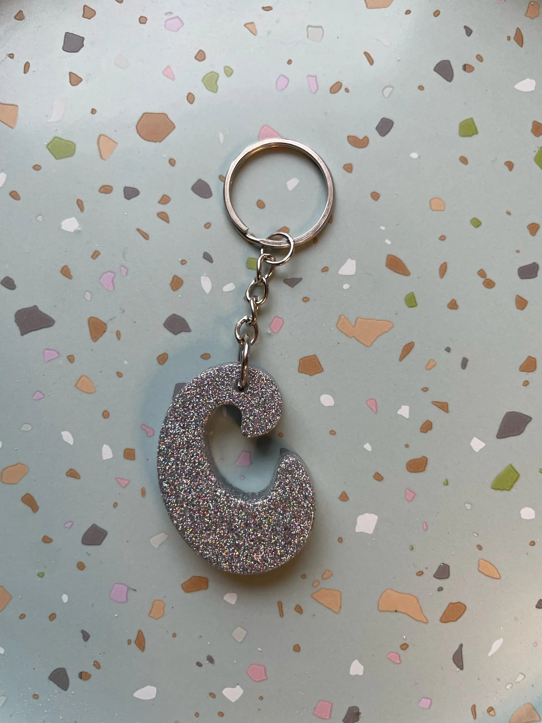 Holographic Silver Initial Keychain