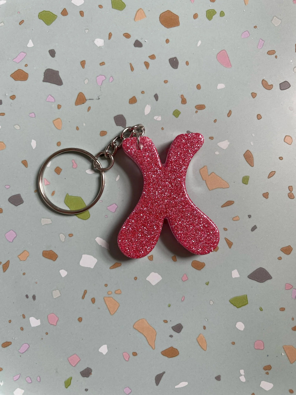 Pink Glitter Initial Keychain