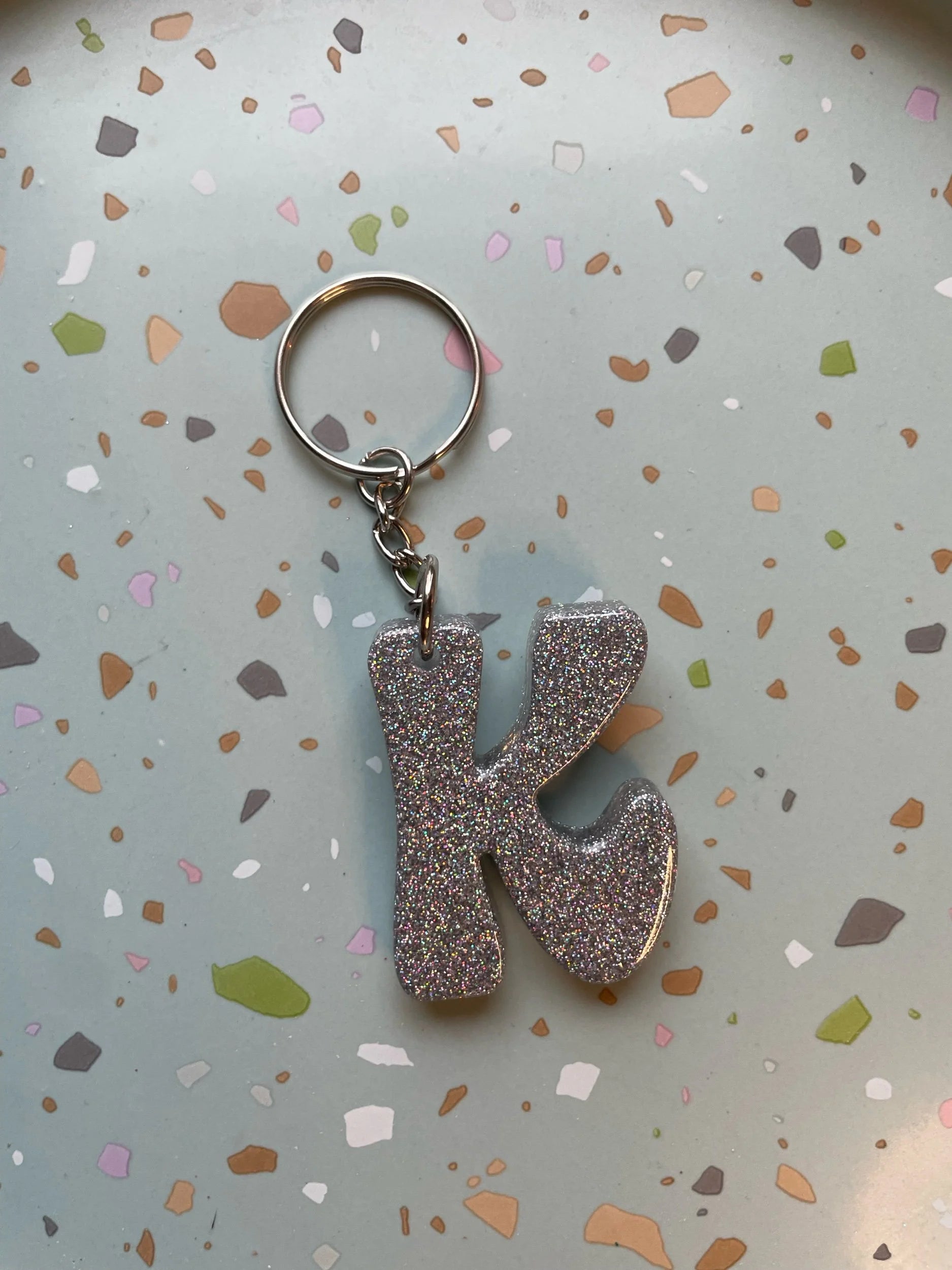 Holographic Silver Initial Keychain